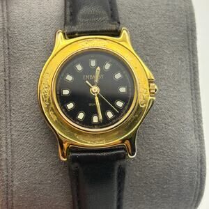 Vintage Gold-tone Embassy Black Dial Women’s Quartz Watch Working